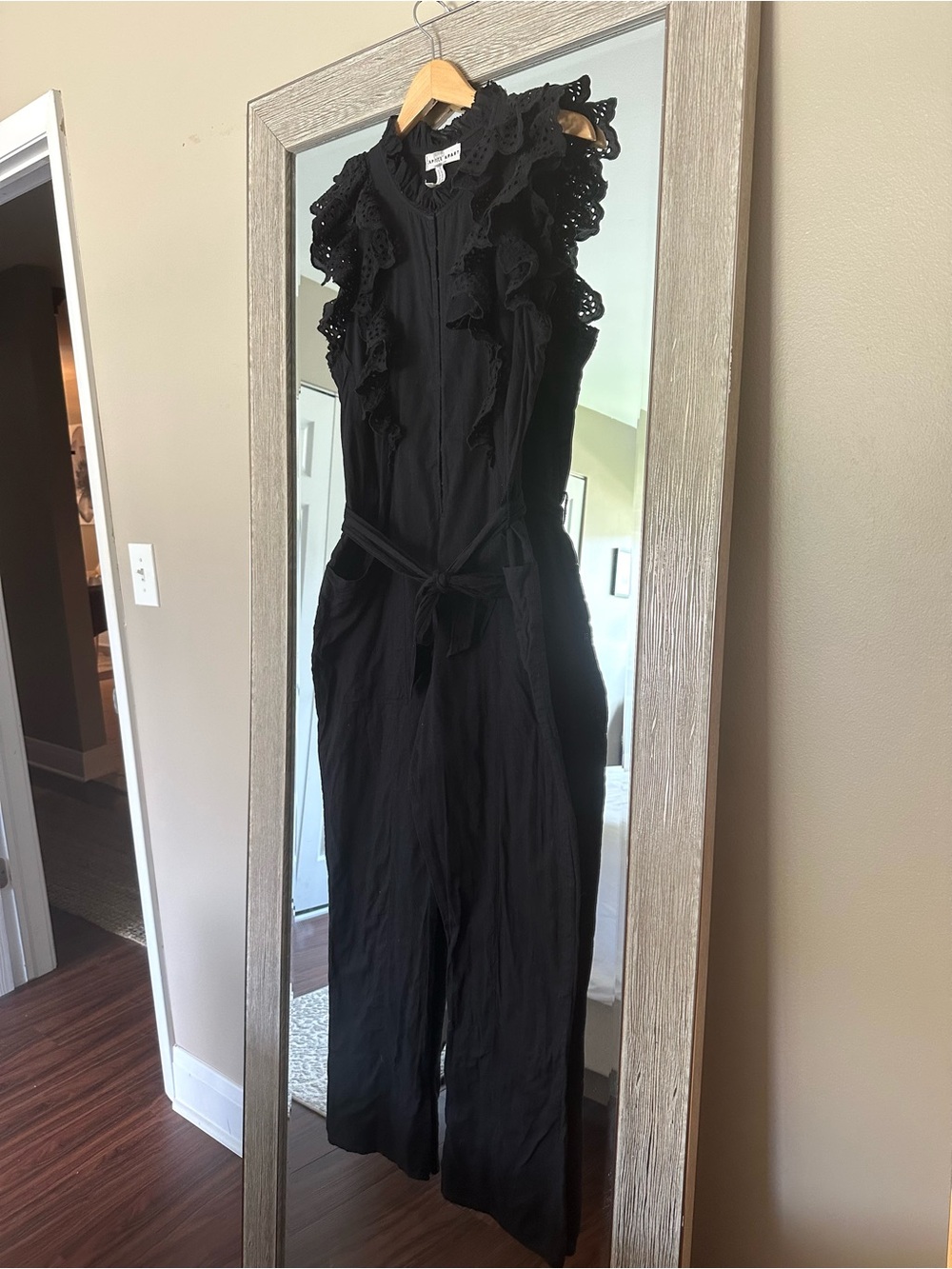 Apiece Apart Black Ruffle Eyelet Jumpsuit Size 6 Medium